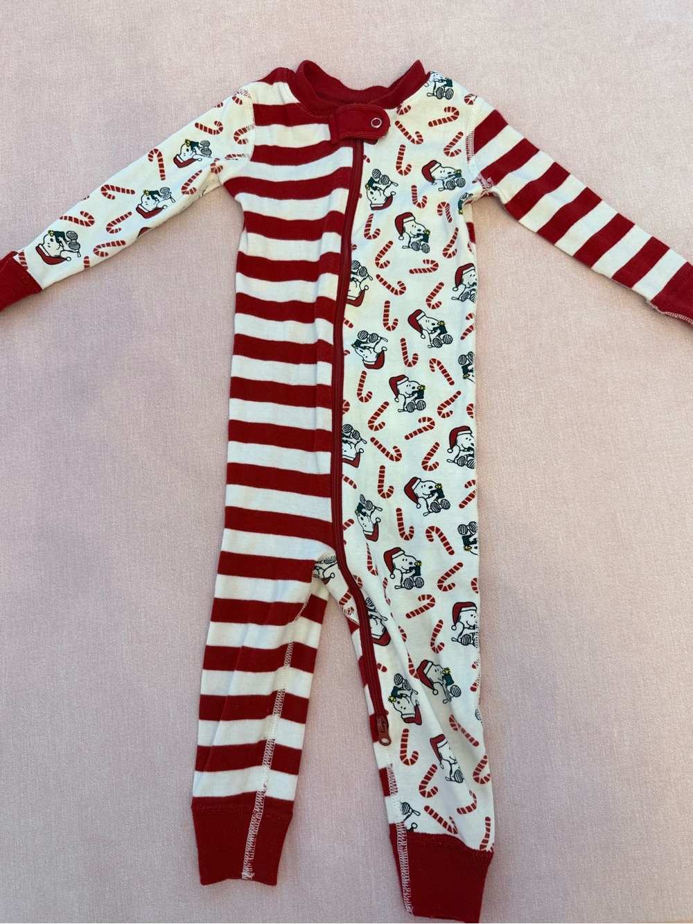 Hanna Andersson Red & White Holiday Stripe One-Piece Footie